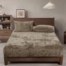 "PHF Truly Velvet Fitted Sheet Only King Size, Luxury Super Soft Cozy Comfy Fleece Bottom with 15"" Deep Pocket,Suitable for Fall Winter and Spring, No Pillowcases, Khaki"