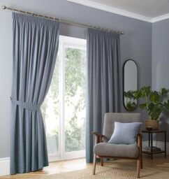 Fusion Strata Blackout Curtains – Light Blue, W168 x L183cm (66x72) – Thermal Pencil Pleat Drapes, 2 Panels – Light-Blocking Curtains for Bedroom & Living Room