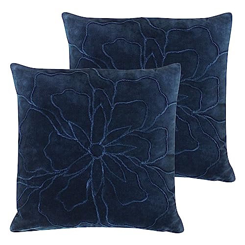 Furn. Angeles Floral Velvet Polyester Filled Cushion - Twin Pack,Navy,45 x 45cm