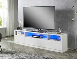 MMT Furniture LED TV Stand Cabinet Unit with Blue LED Lights -TV Console & Entertainment Unit with Storage - Gloss Finish - Modern TV Shelf Desk for up to 85 inches LED LCD Plasma Flat Screens(White)