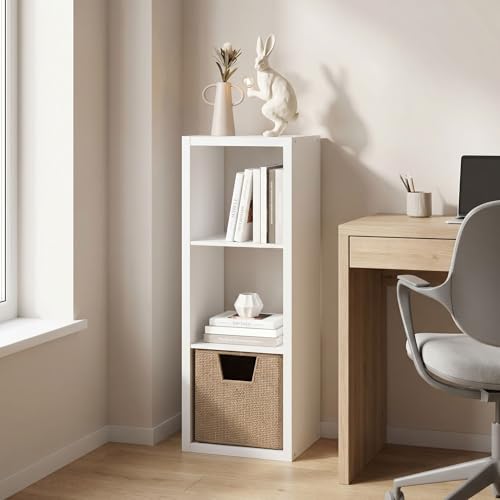 Furinno CUBICLE Book Shelf, 3-Cube Thick Frame Bookshelf, Horizontally & Vertically Reversible Bookcase with Open Back, 37.08 x 40.39 x 111.76 cm, for Living Room, Bedroom, Home Office, Plain White