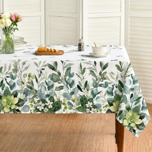 Horaldaily Spring Summer Tablecloth 60x104 Inch Rectangular, Eucalyptus Floral Table Cover for Party Picnic Dinner Decor