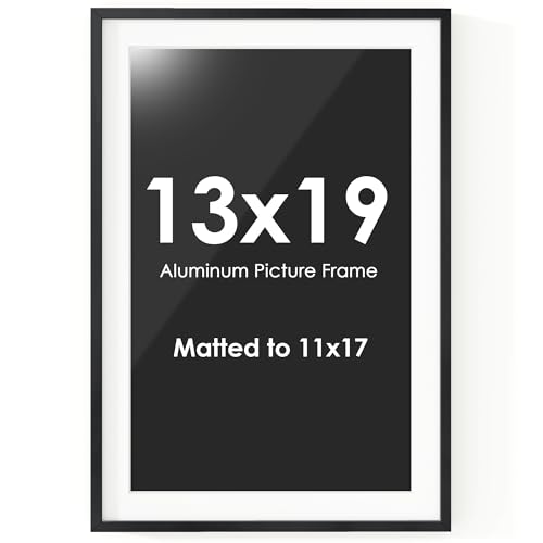 Fun Memories 13x19 Picture Frame, 13 x 19 Metal Picture Frame with Mat for 11x17 Photo- Tempered Glass- Vertical and Horizontal Display - Wall Hook Hanging Hardware Included -Set of 1