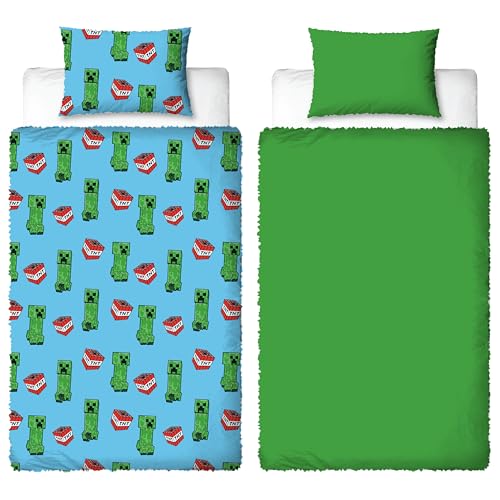 Minecraft Official Single Fleece Duvet Cover Set - Super Soft and Warm - Official Gaming Merchandise - Reversible 2 Sided Winter Cosy Kids Bedding Cover Including Matching Pillow Cases