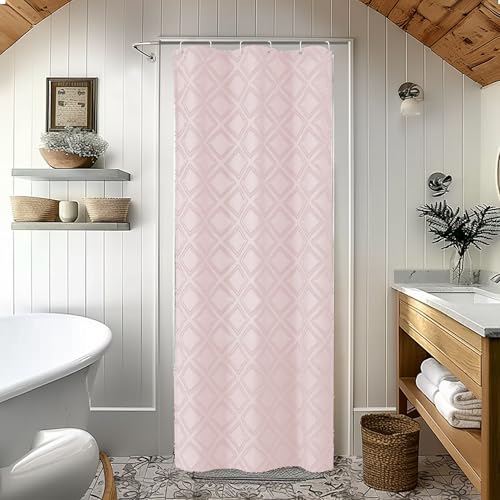 "OWENIE Blush Shower Curtain Set for Bathroom, 36"" Width Stall Small Boho Shower Curtain with 12 Hooks, Soft Lightweight Jacquard Design Fabric Shower Curtains, Machine Washable, Blush, 36 W x 72 L"