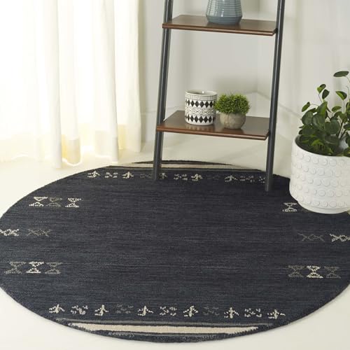 SAFAVIEH Contemporary Rug for Living Room, Dining Room, Bedroom - Himalaya Collection, Medium Pile, in Charcoal, 122 X 122 cm