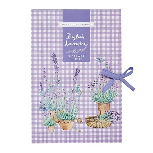Heathcote & Ivory Scented Drawer Liners, 5 Sheets in Display Tray - Lavender Fragrance Liners, For Cupboards and Wardrobes, Housewarming Beauty Gift, Cruelty and Vegan Friendly