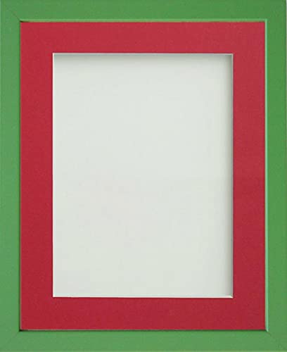 Frame Company Jellybean Range Green Wooden A3 Picture Photo Frame with Red Mount for Image A4 * Choice of Colours & Sizes* Fitted with Perspex