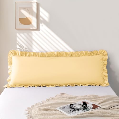 2 Pack Body Pillowcase 20x54 Inches, Microfiber Gold Ruffle Pillowcases, Soft Breathable and Non Shrinking Envelope Body Pillow Case