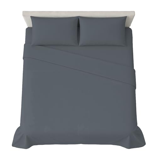 hermet 4-Piece Plain Double Bed Sheet Set, Fitted Sheet, Flat Sheet, 2 Pillowcases 50 x 80 cm, 30 cm Corner, Soft Microfibre, Oekotex Certified, No Iron