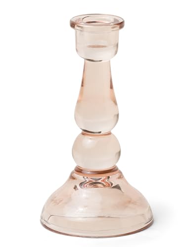 Paddywax Glass Taper Candle Holder Tall Candlestick Holder, 16.6cm Tall, Pink