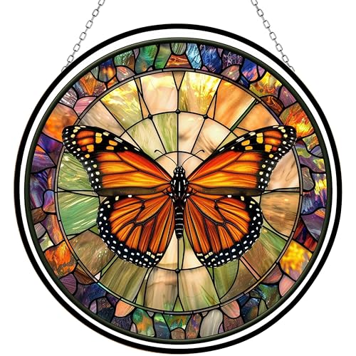 365CUSGIFTS Monarch Butterfly Suncatcher, Stained Window Hanging-Suncatcher for Window, Nativity Scene Window Hanging Stained, Christmas Ornaments Home Xmas Decor, Christian Gift for Family Mom