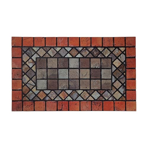 Nicoman Tile Heavy Duty Boot Scraper Doormat, Non-Slip Anti-Fatigue Eco-Friendly Rubber Indoor/Outdoor Door Mat, Rectangular (75x44cm), Red Border