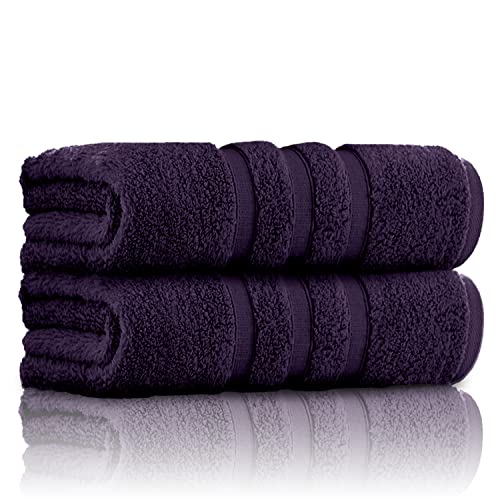 GC GAVENO CAVAILIA Luxury Quality Zero Twist Bath Towels, Stripe Textured 100% Cotton 2 Pack Bath Sheets, Purple, 70x120 Cm