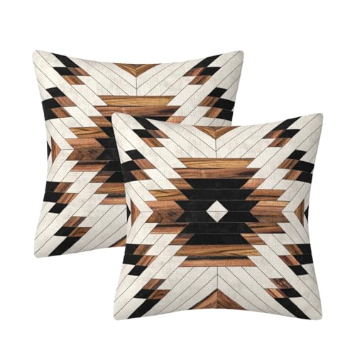 AHAHM Boho Black Brown Throw Pillow Cover Boho Geometric Farmhouse Decorative Throw Pillowcase Indoor Outdoor Cushion Cover Tribal Pattern Aztec Pillowcase for Couch Bedroom 18 x 18 Inch Set of 2