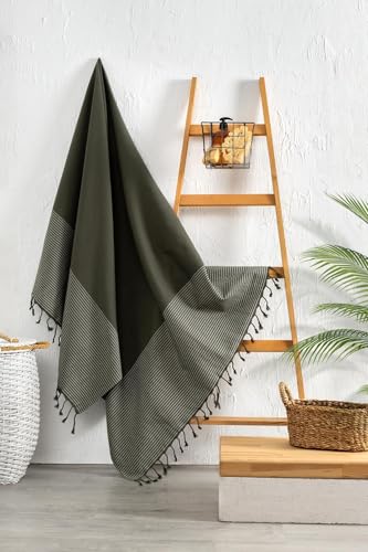 100% Cotton (Fouta) Beach Towel, Khaki, 100 x 200 cm - Machine Washable at 30-40 °C - Ideal for the Beach, Pool or Spa - Soft and Stylish!