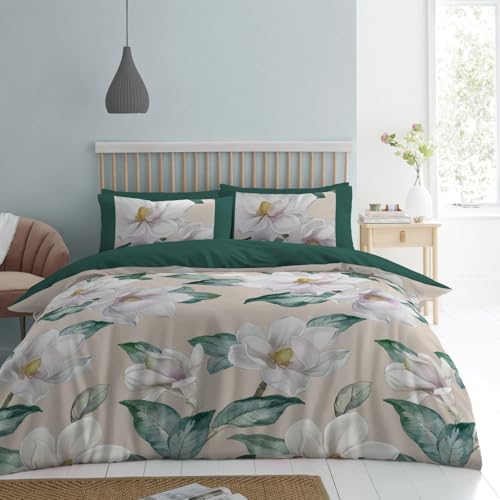 GC GAVENO CAVAILIA Floral Duvet Cover Double - 3 Piece Botanical Microfiber Bedding Duvet Cover Sets With Pillow Cases - Super Soft Washable & Reversible Plain Quilt Cover Set - (200x200 Cm), Natural