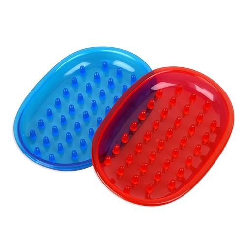 PARENCE - Set of 2 Silicone Soap Dishes and Sponges - Non-Slip Draining Backing - Bathroom or Kitchen - Random Colors - 2 Pieces