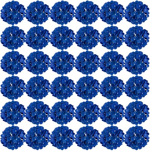 FagusHome Silk Hydrangea Heads 36 Pcs Artificial Flowers Heads and 3 Dozens Stems Fake Hydrangea Flowers with Stems for Home Wedding Decor (Dark Blue)
