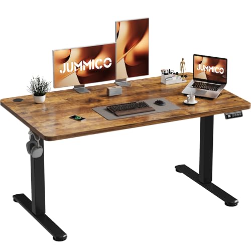 JUMMICO Electric Standing Desk 120 x 60 cm Home Office Height Adjustable Desk, Computer Lift Table with Smart Panel, Sit Stand Desk with Height Memory, Brown