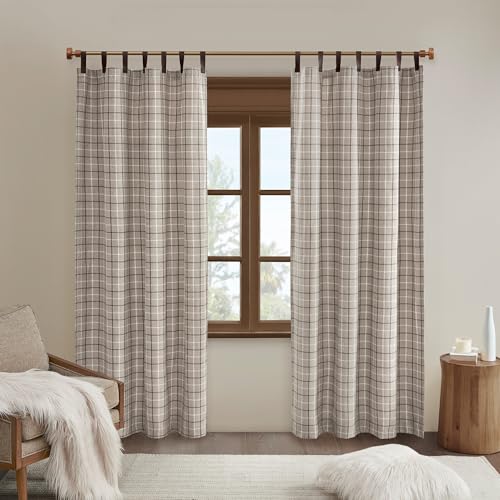"Madison Park Thermal Insulated Fleece Lining, Living Room Decor Light Blocking Drape for Bedroom, 1-Single Panel Pack, Polyester, Faux Leather Tab, Brown, 50"" W x 84"" L (Pack of 1)"