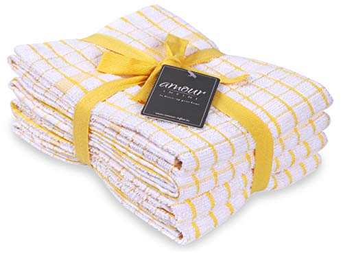 AMOUR INFINI Terry Kitchen Towels - Set of 4 - 50 x 70 cm - Super Plush and Absorbent -100% Cotton Dish Towels with Hanging Loop - Perfect for Household and Commercial Uses - Yellow