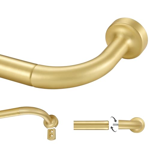 Lwiiom Brass Curtain Rod for Windows 16 to 28 Inch, Internal Splicing 1 Inch Diameter Disc, Adjustable Room Darkening Curtain Rod with Aluminum Finials and Brackets, Wrap Around Design