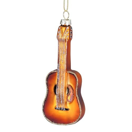 Holly & Jolly - Christmas ball Guitar, ca. 11,5 cm - Glass Christmas Bauble Hand Painted Christmas Decorations Brown Glitter Christmas Decorations Indoor Decoration