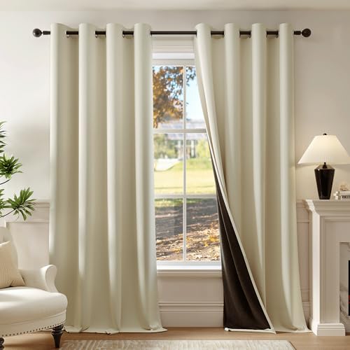 Beauoop Beige 100% Blackout Curtains for Bedroom Living Room 52x63 2 Panels - Room Darkening Thermal Insulated Drapes 63 Inches Long Soundproof Energy Saving Window Treatments Grommet Top