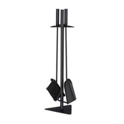 Relaxdays 4-Piece Fireplace Companion Tool Set Shovel, Brush, Poker & Holder, Modern Design, Black