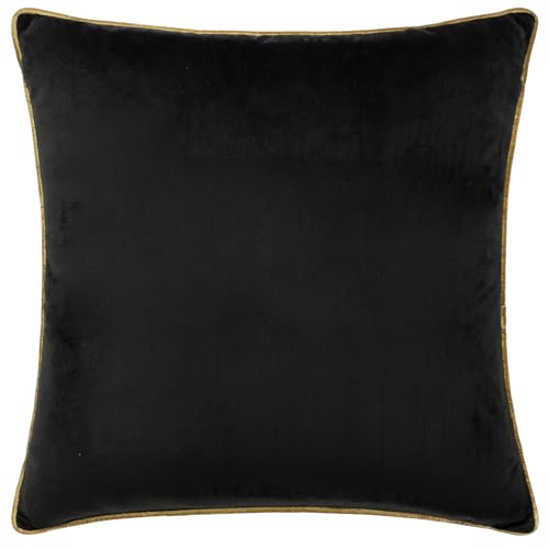 furn. Meridian Velvet Cushion Cover with Feather Rich Filled Inner Pad – Luxury Piped Design (Black/Gold, 55 x 55 cm)