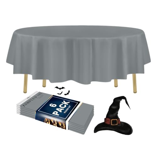 ZIMPLEWARE Premium Silver Plastic Table Cloth Disposable (6 Pack) Round Tablecloth (84in) Party Table Cloths Disposable, Perfect Table Cloth Round Cover for Any Table Up to 6 Feet