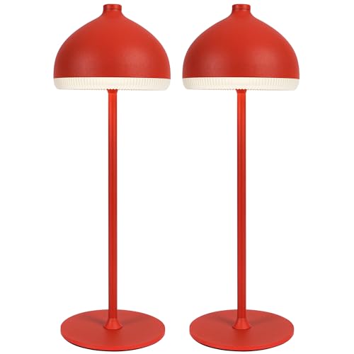 LuminexDesigns 2-Pack Cordless Table Lamp–5200 mAh Rechargeable LED Bedside & Bathroom Lamp with 3 Light Colours,Dimmable Touch Control,Portable Lamp for Office,Living Room,Ruby Red
