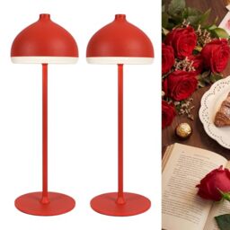 LuminexDesigns 2-Pack Cordless Table Lamp–5200 mAh Rechargeable LED Bedside & Bathroom Lamp with 3 Light Colours,Dimmable Touch Control,Portable Lamp for Office,Living Room,Ruby Red
