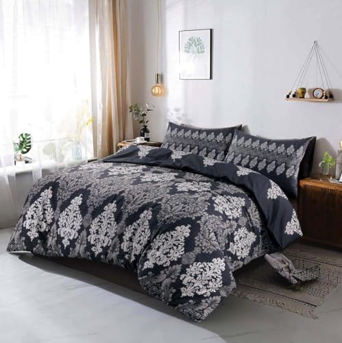 Kampala Hill Reversible Duvet Cover Set Traditional Quilt Cover Black Double Bedding Set