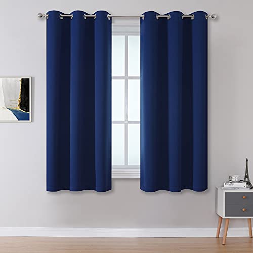 "DUALIFE Navy Blue Short Blackout Curtains for Bedroom - Kitchen Curtains Thermal Insulated Curtain Panels 34 Inch, Grommet Cafe Curtains(Navy, 34"" Wide by 45"" Long, 2 Panels)"