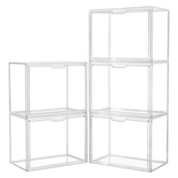 Acrylic Box Display Case, Clear Plastic Stackable Storage Bins with Magnetic Attraction Lid, Showcase for Cosmetic, Large Figures Collectibles (5 Pack, X-Large)