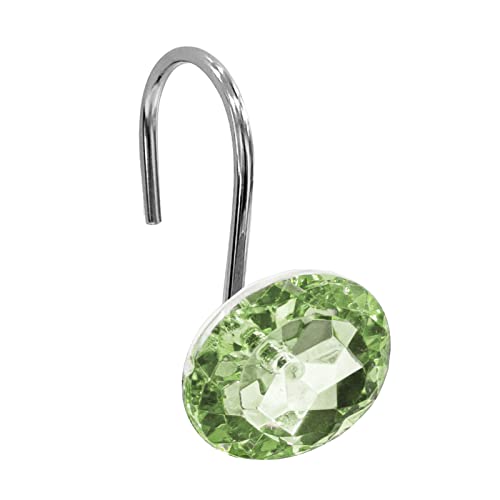 Gibelle Shower Curtain Hooks, Diamond Shaped Shower Curtain Rings Hooks for Bathroom Curtains Rod, Acrylic Decorative Rhinestones Bling Rolling Bathroom Accessories Set of 12, Sage Green