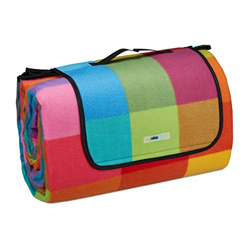 Relaxdays XXL Picnic Blanket, Aluminium Coating, Folding Beach Rug with Handle, 200x300 cm, Soft, Multicoloured