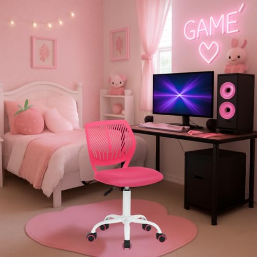 FurnitureR Ergonomic Computer Gaming Chair Home Entertainment Video and Computer Game,E-Sports Leisure Time Play for Teen Boy Girl,Height Adjustable with Lumbar Support,360 Swivel Caster,pink v1
