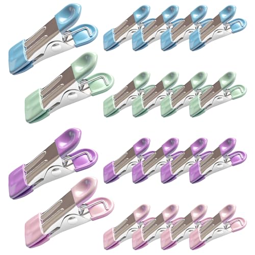 MOXYOY 20 Pcs Stainless Steel Clothes Pegs, Metal Clothe Peg Stainless Steel Peg Designed to Avoid Marks UV Resistant Metal Pegs for Clothes, Jeans, Socks, Towel, Photos (colourful)