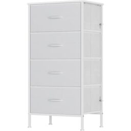 Feonase Chest of Drawers with 4 Fabric Drawers, Large Bedroom Dresser with Wooden Top & Sturdy Metal Frame, Tall Storage Organizer Unit for Bedroom, Living Room (White)
