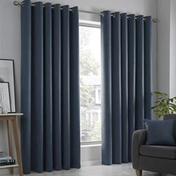 "Fusion Blue Stripe Drapes – W66 x L54"" (168x137cm) – 2 Panels – Eyelet Header – Thermal & Insulated – Navy Curtains for Bedroom or Living Room – Door Curtain – Strata Collection"