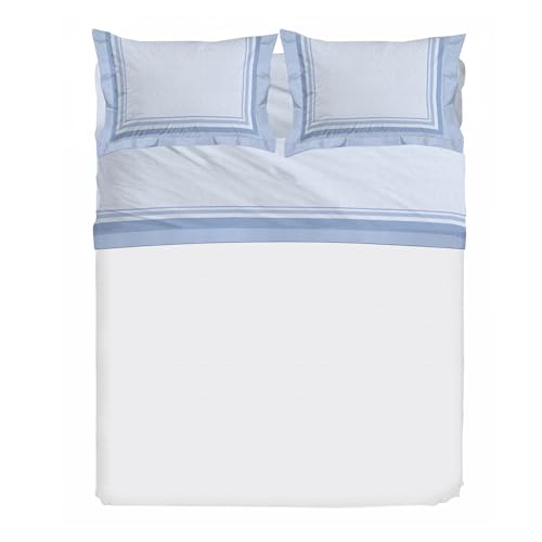 PENSIERI DELICATI 30101 Dublin Blue Double Bed Set, 100% Cotton, Warm and Soft, 180 x 200 cm, Includes Bottom Sheet, Top Sheet and 2 Pillowcases, Made in Italy, Blue