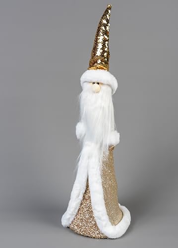 SHATCHI 44cm Santa Clause Figure Golden Santa Costume Sequin Hat Christmas Tabletop Centrepiece Showpieces Home Art & Craft Xmas Party Window Décor