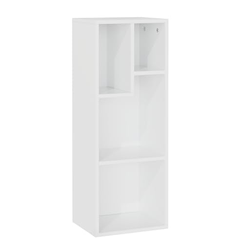 VECELO 3-Tier Bookcase, 4-Cube Storage Shelf with Staggered Design, Open Display Unit for Study, Home Office, Living Room, 30 x 24 x 79.5 cm