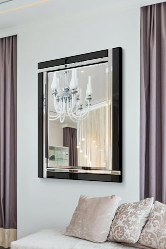"Barcelona Trading Alison Black Glass Framed Rectangle Bevelled Wall Mirror 40"" x 28"" Very Large"