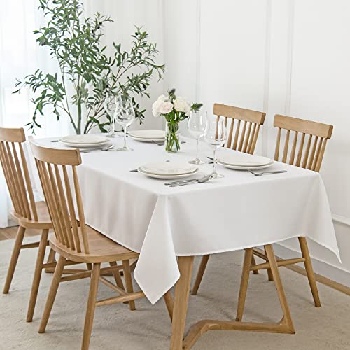 maxmill Rectangle Slubby Textured Tablecloth Waterproof Spillproof Wrinkle Free Table Cloth, Kitchen Dining Tabletop Decoration, Fabric Table Cover for Outdoor and Indoor Use, 52 x 70 Inch, White