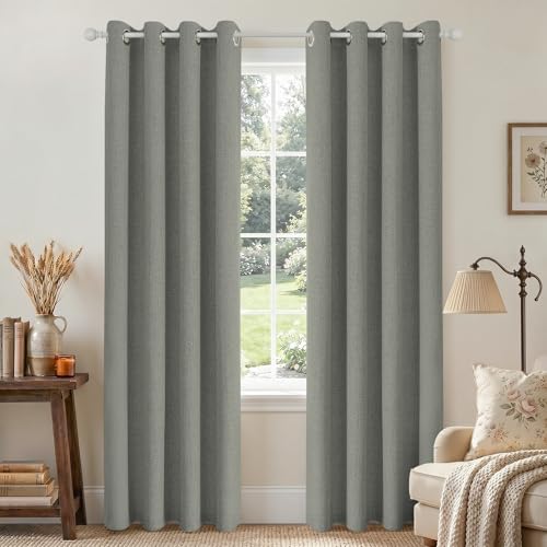 Joydeco Blackout Curtains 95 Inches Long 2 Panels Burg, Room Darkening Curtains for Bedroom, 100% Black Out Textured Thermal Drapes Privacy Protection 2 Panels Set(W42 x L95 Inch, Grey)