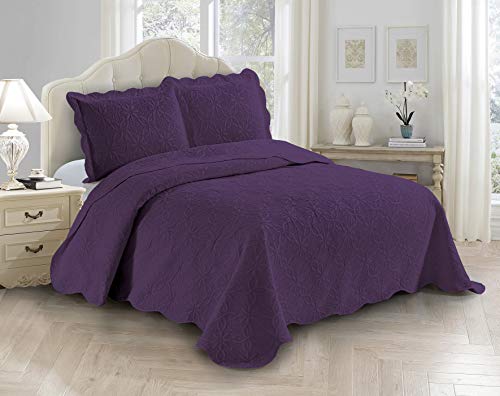 Fancy Linen 3 Piece Embossed Daisy Print Bedspread Set Plus Size Duvet Cover Solid Color King California King